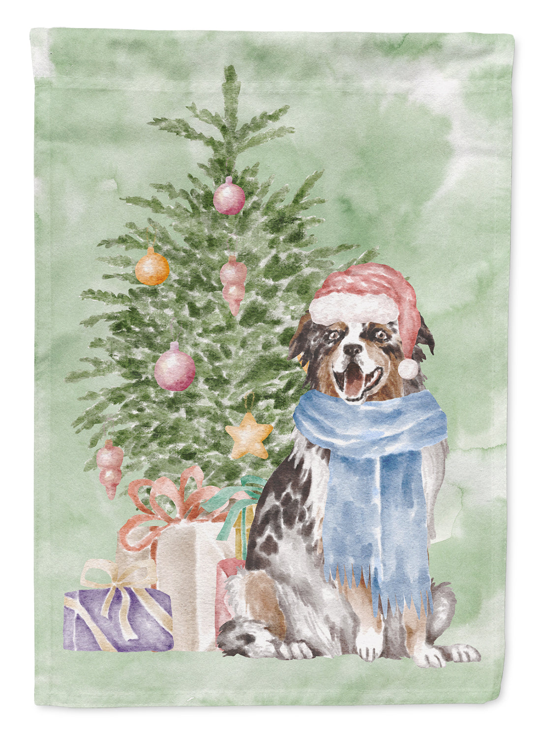 Australian Shepherd Christmas Presents and Tree House Flag 28x40 Porch Sleeve Pole Decorative Outside Yard Banner Artwork Wall Hanging, Polyester