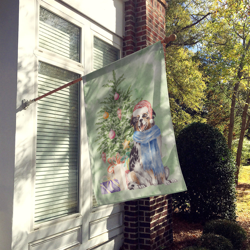 Australian Shepherd Christmas Presents and Tree House Flag 28x40 Porch Sleeve Pole Decorative Outside Yard Banner Artwork Wall Hanging, Polyester