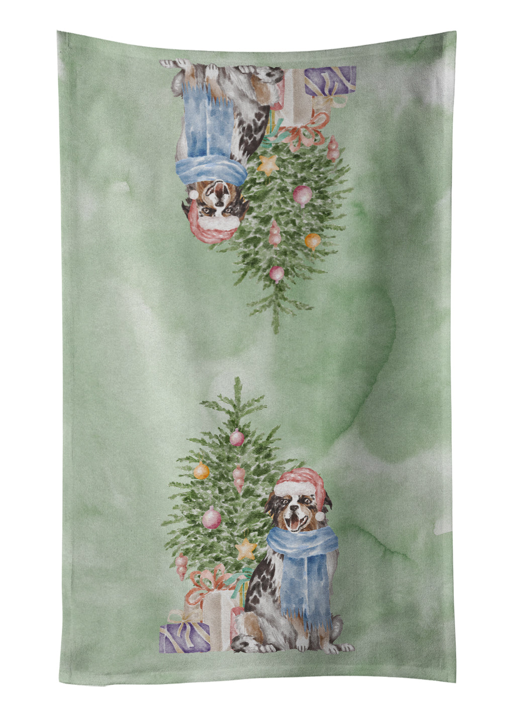 Australian Shepherd Christmas Presents and Tree Kitchen Towel Velour Plush Front and Cotton Loop Back Machine Washable
