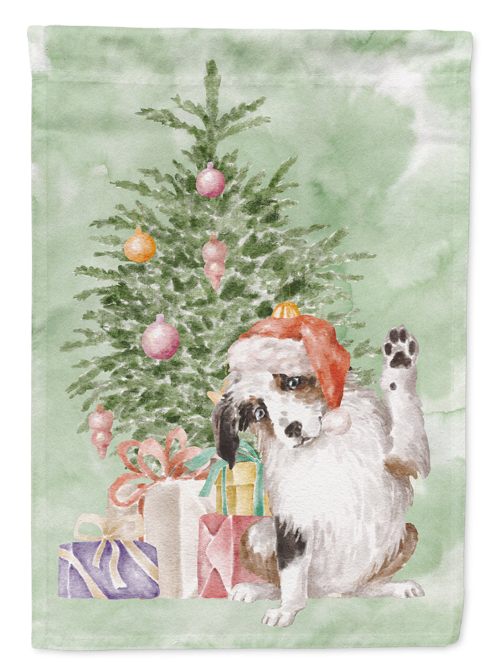 Australian Shepherd High Five Christmas Presents and Tree House Flag 28x40 Porch Sleeve Pole Decorative Outside Yard Banner Artwork Wall Hanging, Polyester