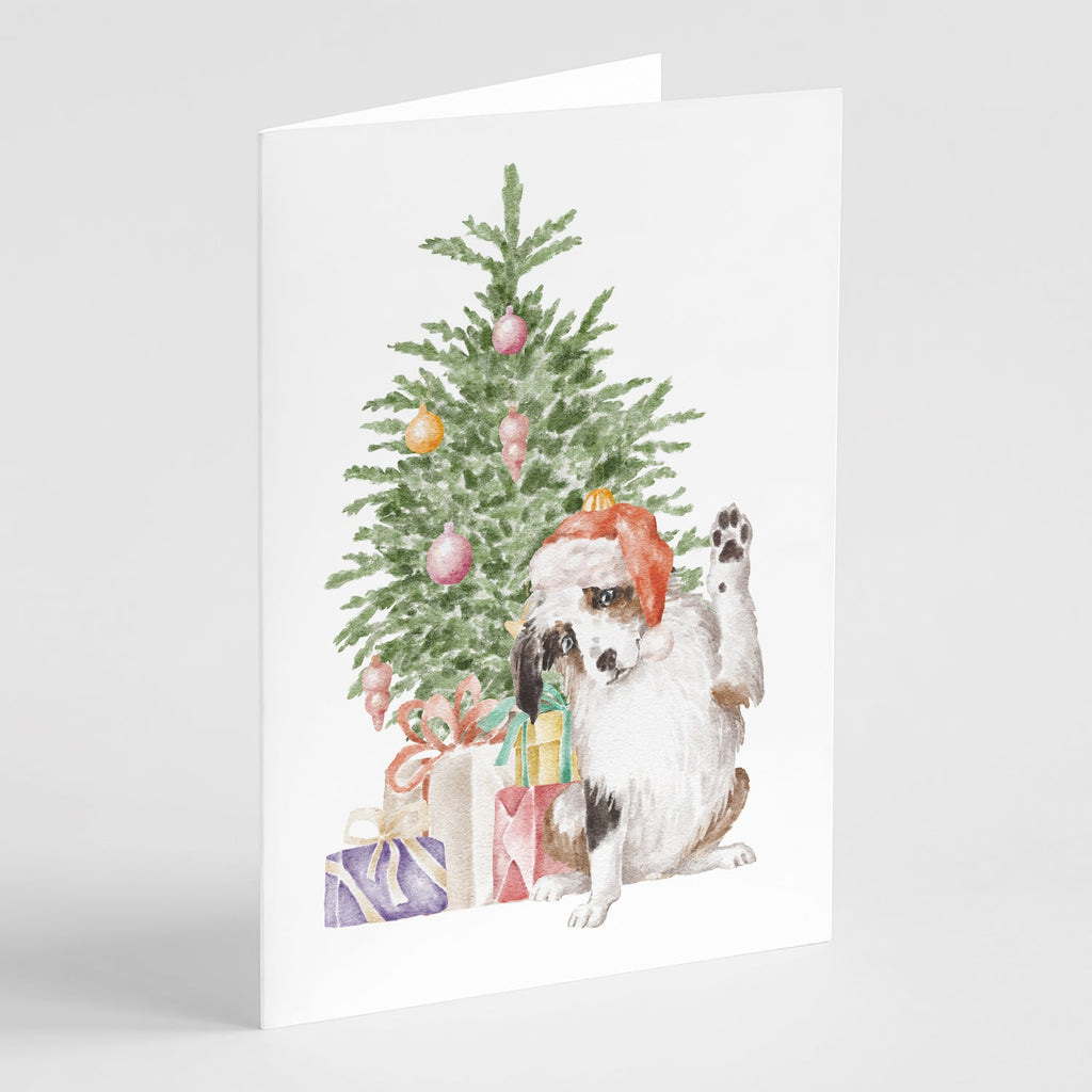 Australian Shepherd High Five Christmas Presents and Tree Greeting Cards Pack of 8 Blank Cards with Envelopes Whimsical A7 Size 5x7