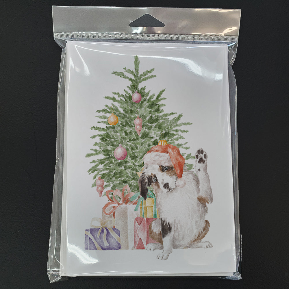 Australian Shepherd High Five Christmas Presents and Tree Greeting Cards Pack of 8 Blank Cards with Envelopes Whimsical A7 Size 5x7