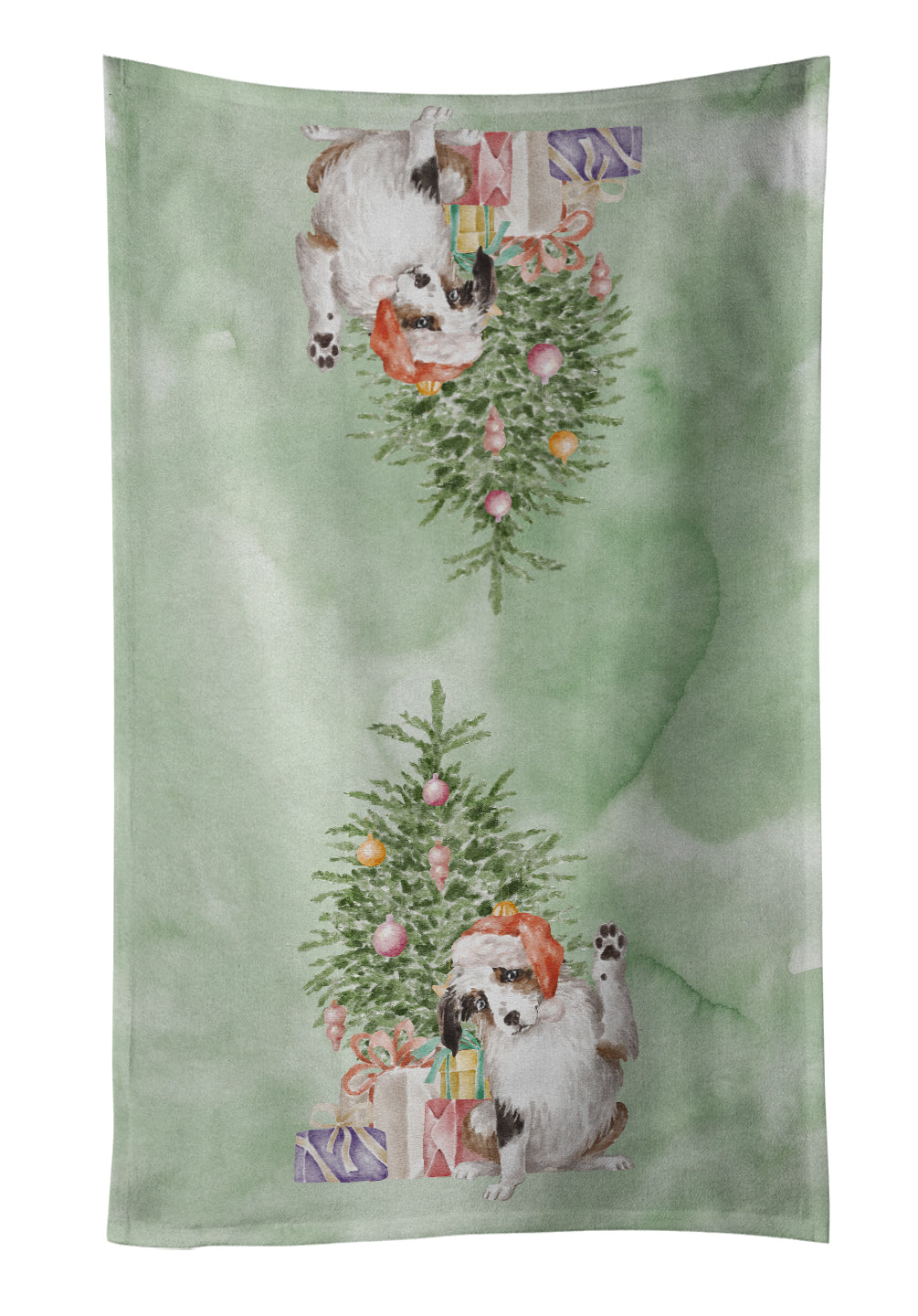 Australian Shepherd High Five Christmas Presents and Tree Kitchen Towel Velour Plush Front and Cotton Loop Back Machine Washable