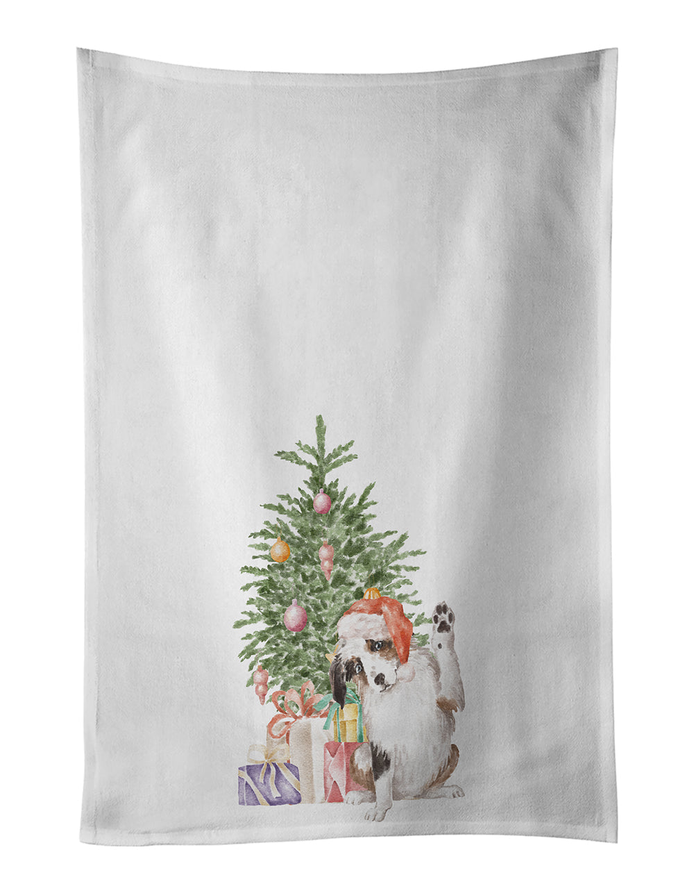 Australian Shepherd High Five Christmas Presents and Tree Kitchen Towel Set of 2 White Dish Towels Decorative Bathroom Hand towel for Hand, Face, Hair, Yoga, Tea, Dishcloth, 19 X 28", White