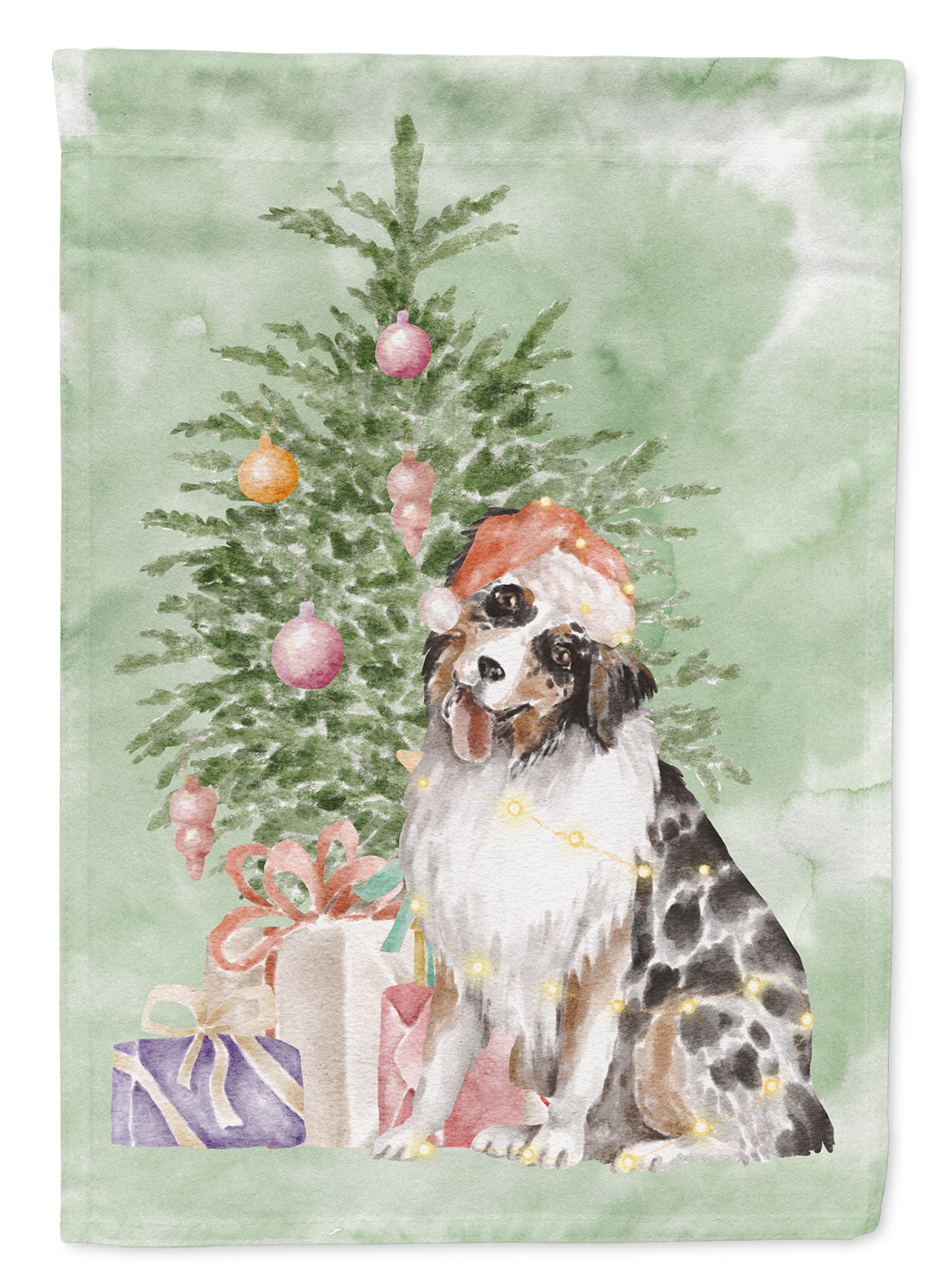 Australian Shepherd #2 Christmas Presents and Tree House Flag 28x40 Porch Sleeve Pole Decorative Outside Yard Banner Artwork Wall Hanging, Polyester
