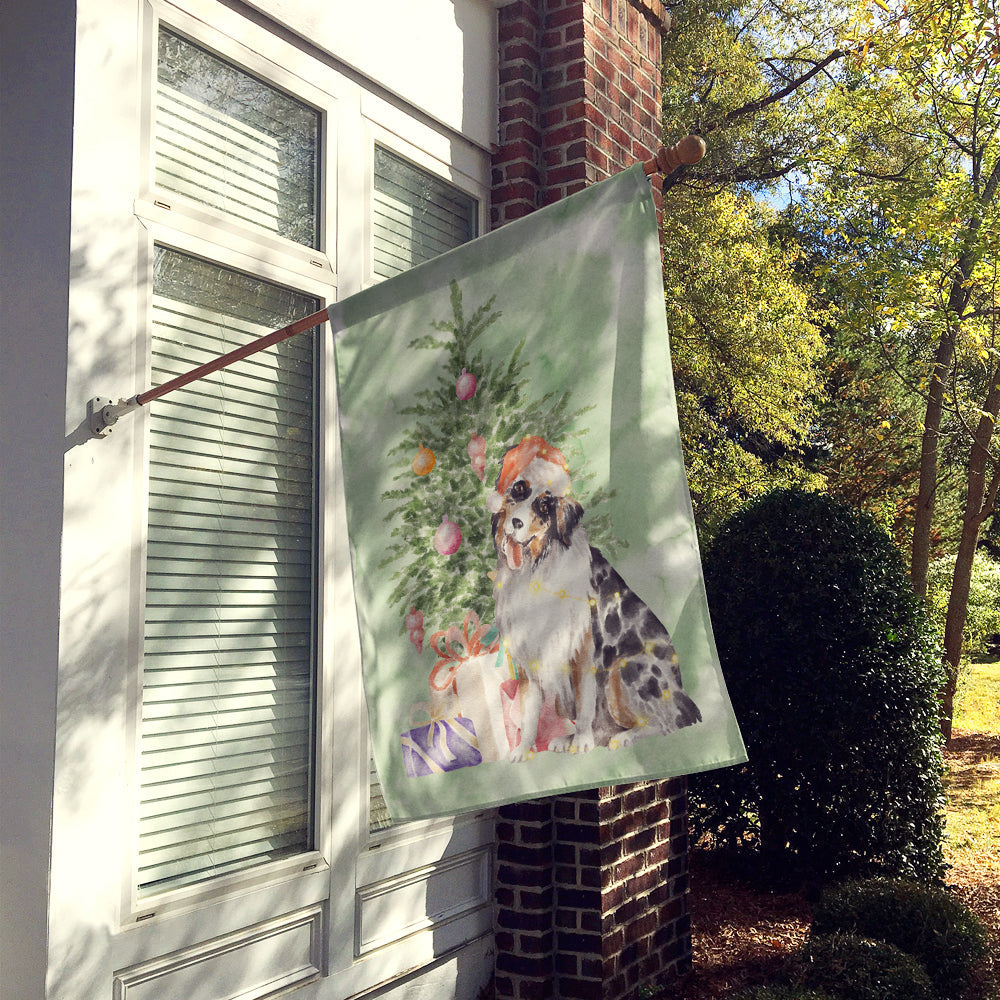 Australian Shepherd #2 Christmas Presents and Tree House Flag 28x40 Porch Sleeve Pole Decorative Outside Yard Banner Artwork Wall Hanging, Polyester