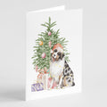 Australian Shepherd #2 Christmas Presents and Tree Greeting Cards Pack of 8 Blank Cards with Envelopes Whimsical A7 Size 5x7