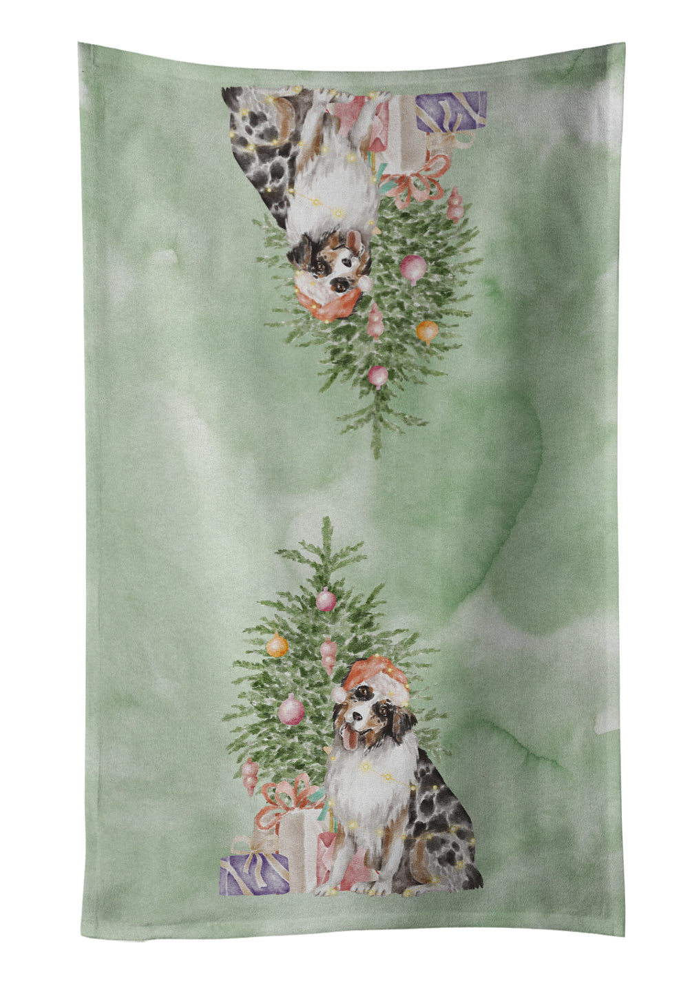 Australian Shepherd #2 Christmas Presents and Tree Kitchen Towel Velour Plush Front and Cotton Loop Back Machine Washable