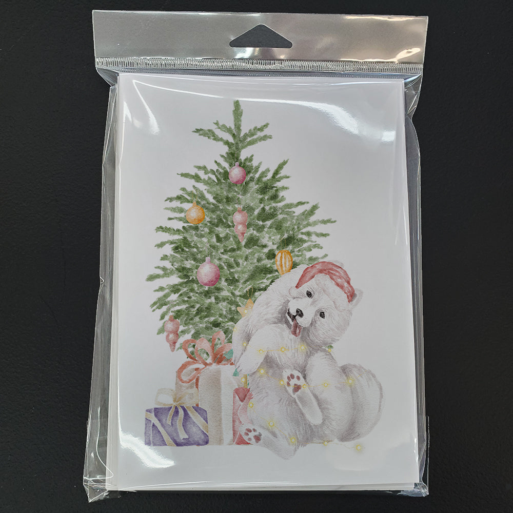 Samoyed Caught Up Christmas Presents and Tree Greeting Cards Pack of 8 Blank Cards with Envelopes Whimsical A7 Size 5x7