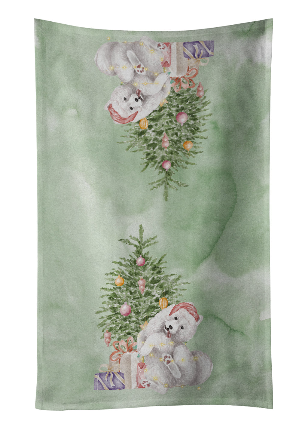 Samoyed Caught Up Christmas Presents and Tree Kitchen Towel Velour Plush Front and Cotton Loop Back Machine Washable