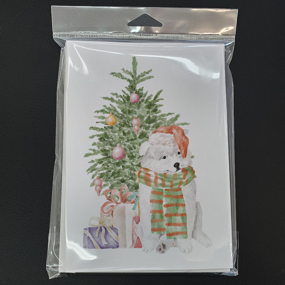 Samoyed Christmas Presents and Tree Greeting Cards Pack of 8 Blank Cards with Envelopes Whimsical A7 Size 5x7