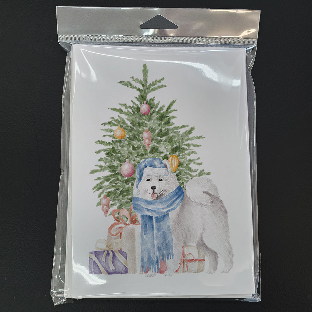 Samoyed #2 Christmas Presents and Tree Greeting Cards Pack of 8 Blank Cards with Envelopes Whimsical A7 Size 5x7