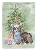 Dachshund Longhair Black Tan Christmas Presents and Tree House Flag 28x40 Porch Sleeve Pole Decorative Outside Yard Banner Artwork Wall Hanging, Polyester