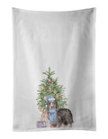 Dachshund Longhair Black Tan Christmas Presents and Tree Kitchen Towel Set of 2 White Dish Towels Decorative Bathroom Hand towel for Hand, Face, Hair, Yoga, Tea, Dishcloth, 19 X 28", White