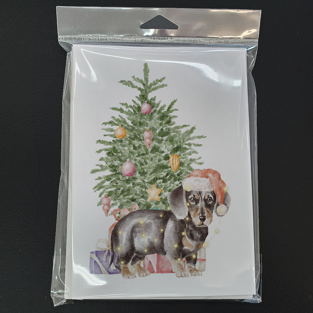 Dachshund Black Tan Puppy Christmas Presents and Tree Greeting Cards Pack of 8 Blank Cards with Envelopes Whimsical A7 Size 5x7