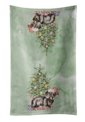Dachshund Black Tan Puppy Christmas Presents and Tree Kitchen Towel Velour Plush Front and Cotton Loop Back Machine Washable