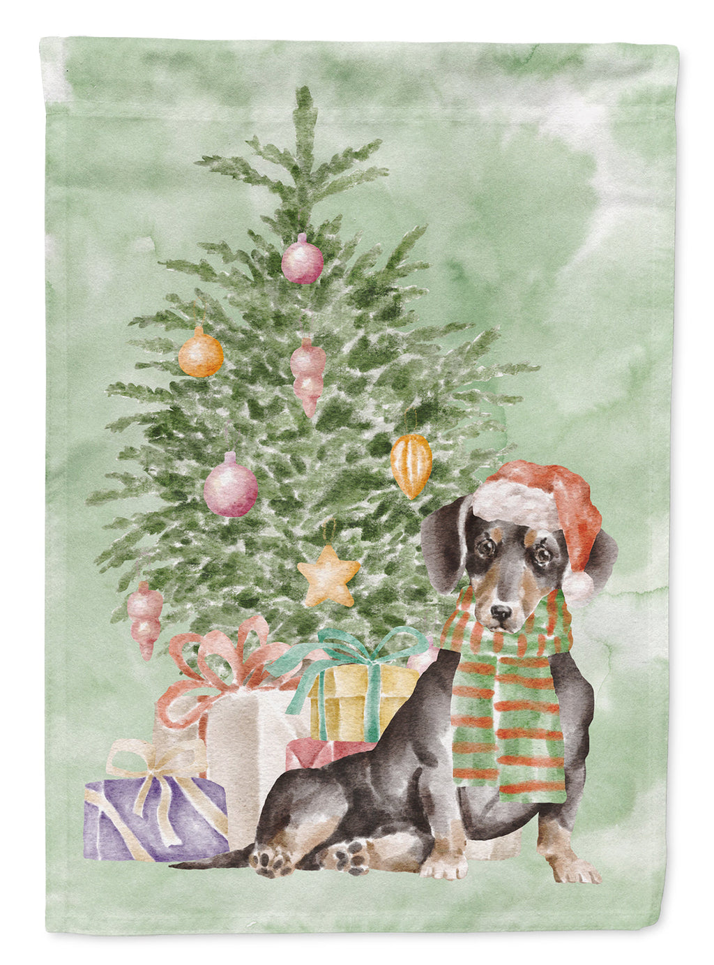 Dachshund Black Tan Christmas Presents and Tree House Flag 28x40 Porch Sleeve Pole Decorative Outside Yard Banner Artwork Wall Hanging, Polyester
