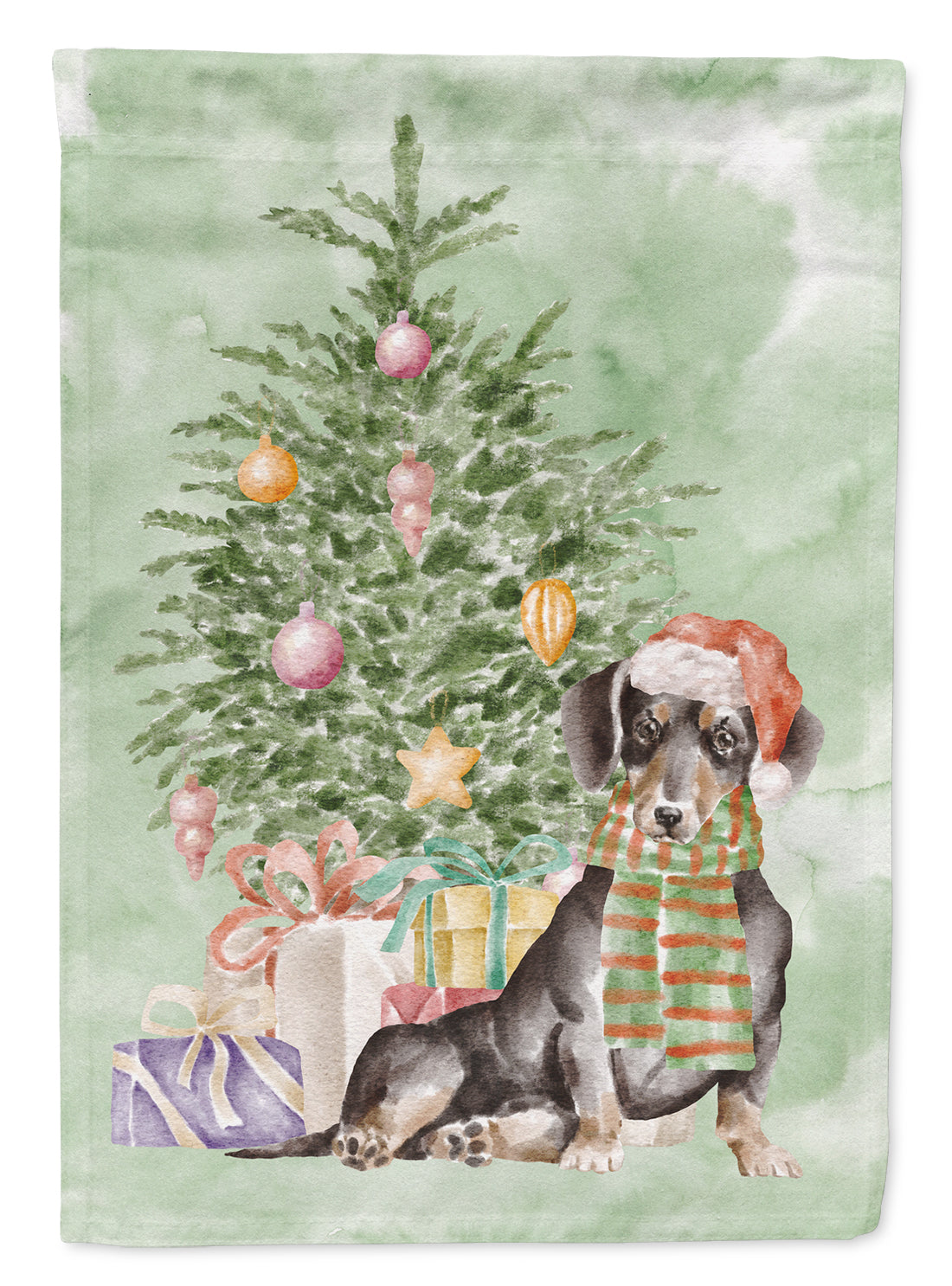 Dachshund Black Tan Christmas Presents and Tree House Flag 28x40 Porch Sleeve Pole Decorative Outside Yard Banner Artwork Wall Hanging, Polyester