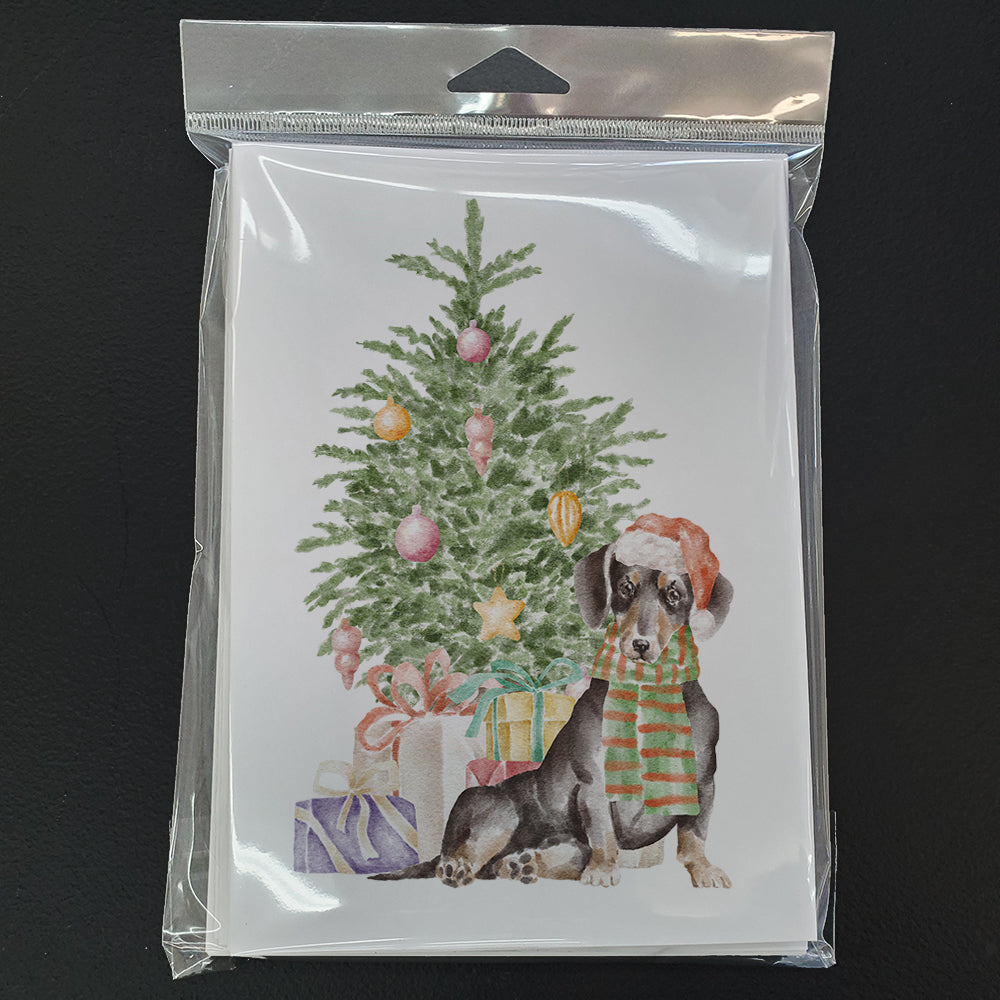 Dachshund Black Tan Christmas Presents and Tree Greeting Cards Pack of 8 Blank Cards with Envelopes Whimsical A7 Size 5x7