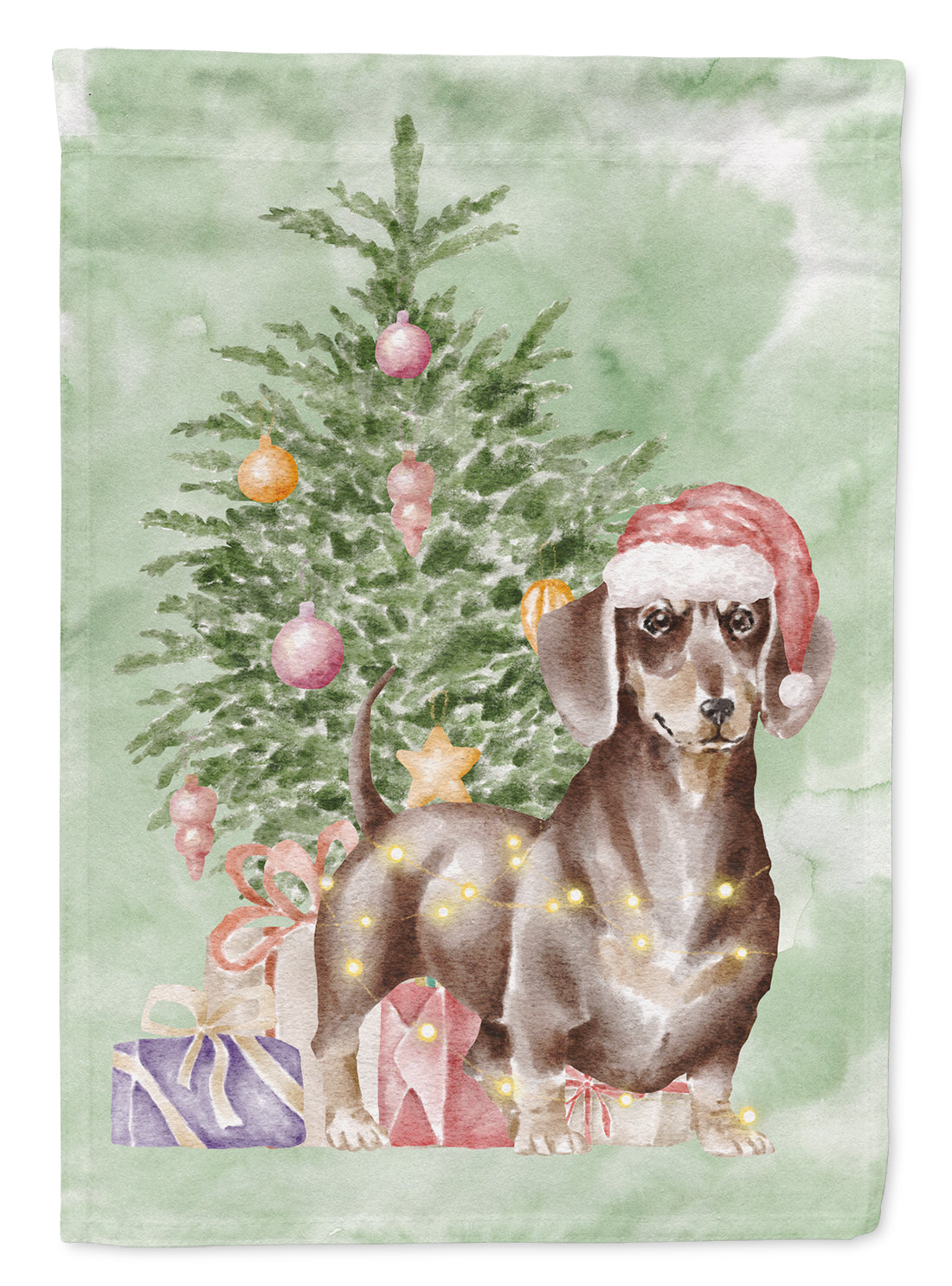 Dachshund Chocolate Tan Christmas Presents and Tree House Flag 28x40 Porch Sleeve Pole Decorative Outside Yard Banner Artwork Wall Hanging, Polyester