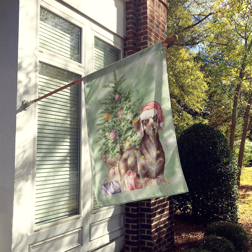 Dachshund Chocolate Tan Christmas Presents and Tree House Flag 28x40 Porch Sleeve Pole Decorative Outside Yard Banner Artwork Wall Hanging, Polyester