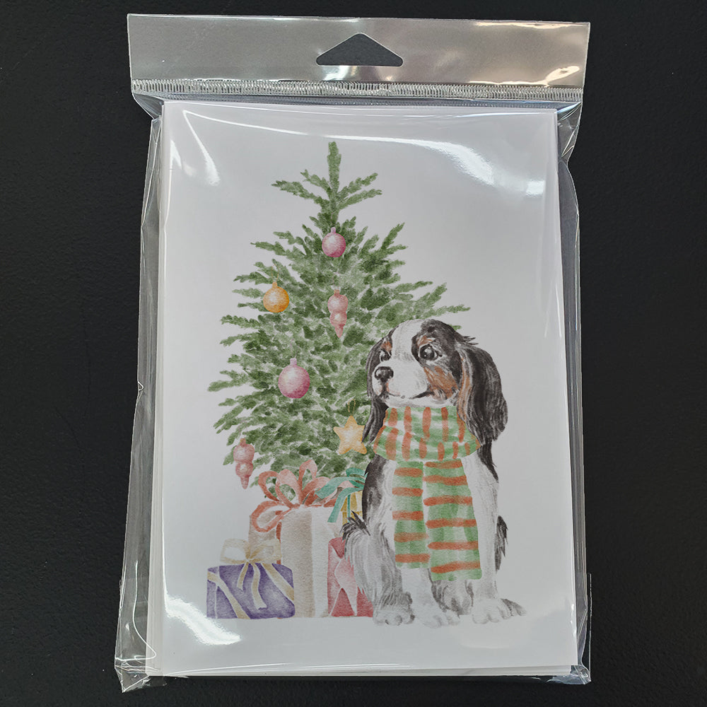 Cavalier Spaniel Tricolor Christmas Presents and Tree Greeting Cards Pack of 8 Blank Cards with Envelopes Whimsical A7 Size 5x7