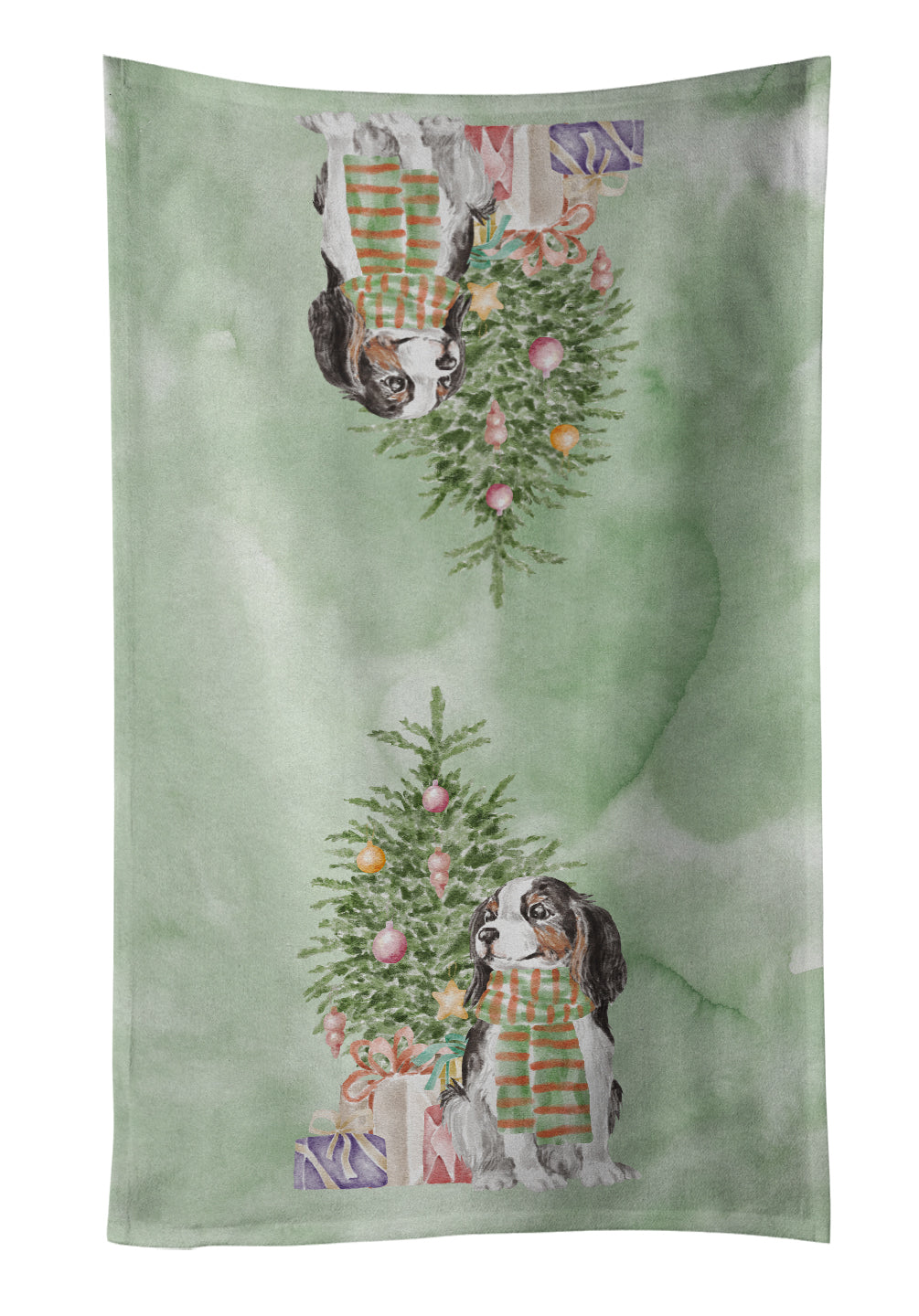 Cavalier Spaniel Tricolor Christmas Presents and Tree Kitchen Towel Velour Plush Front and Cotton Loop Back Machine Washable