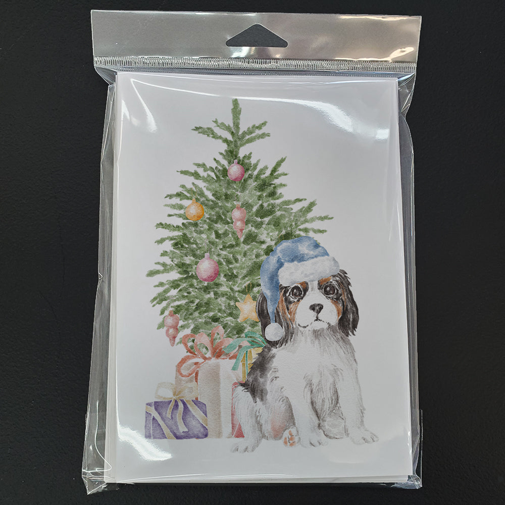 Cavalier Spaniel Tricolor Puppy Christmas Presents and Tree Greeting Cards Pack of 8 Blank Cards with Envelopes Whimsical A7 Size 5x7