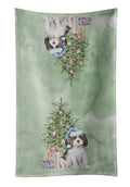 Cavalier Spaniel Tricolor Puppy Christmas Presents and Tree Kitchen Towel Velour Plush Front and Cotton Loop Back Machine Washable