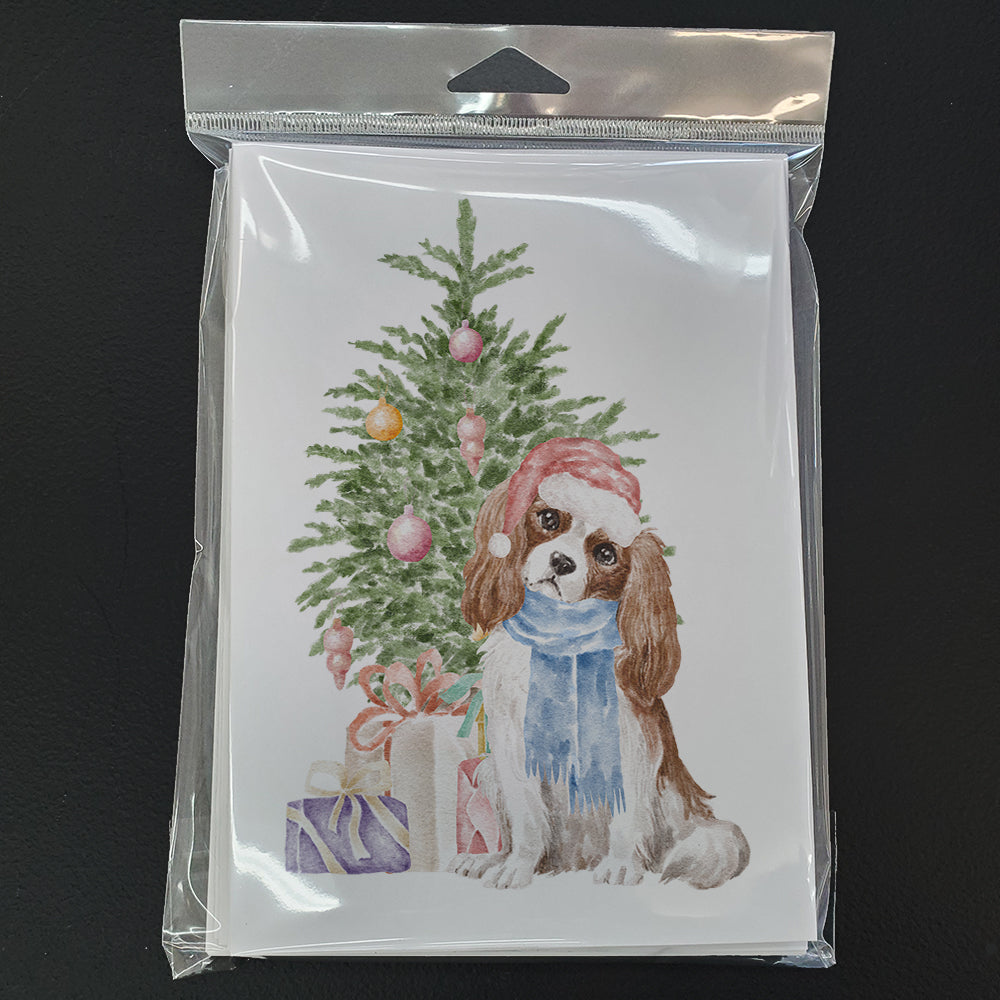 Cavalier Spaniel Tricolor Blenheim Christmas Presents and Tree Greeting Cards Pack of 8 Blank Cards with Envelopes Whimsical A7 Size 5x7