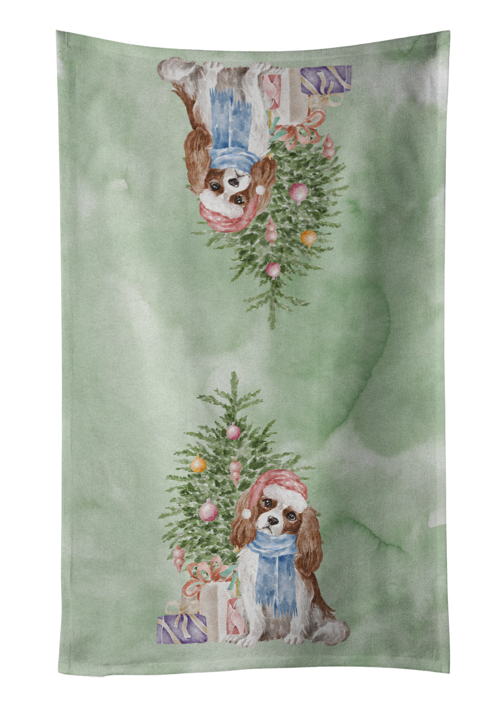Cavalier Spaniel Tricolor Blenheim Christmas Presents and Tree Kitchen Towel Velour Plush Front and Cotton Loop Back Machine Washable