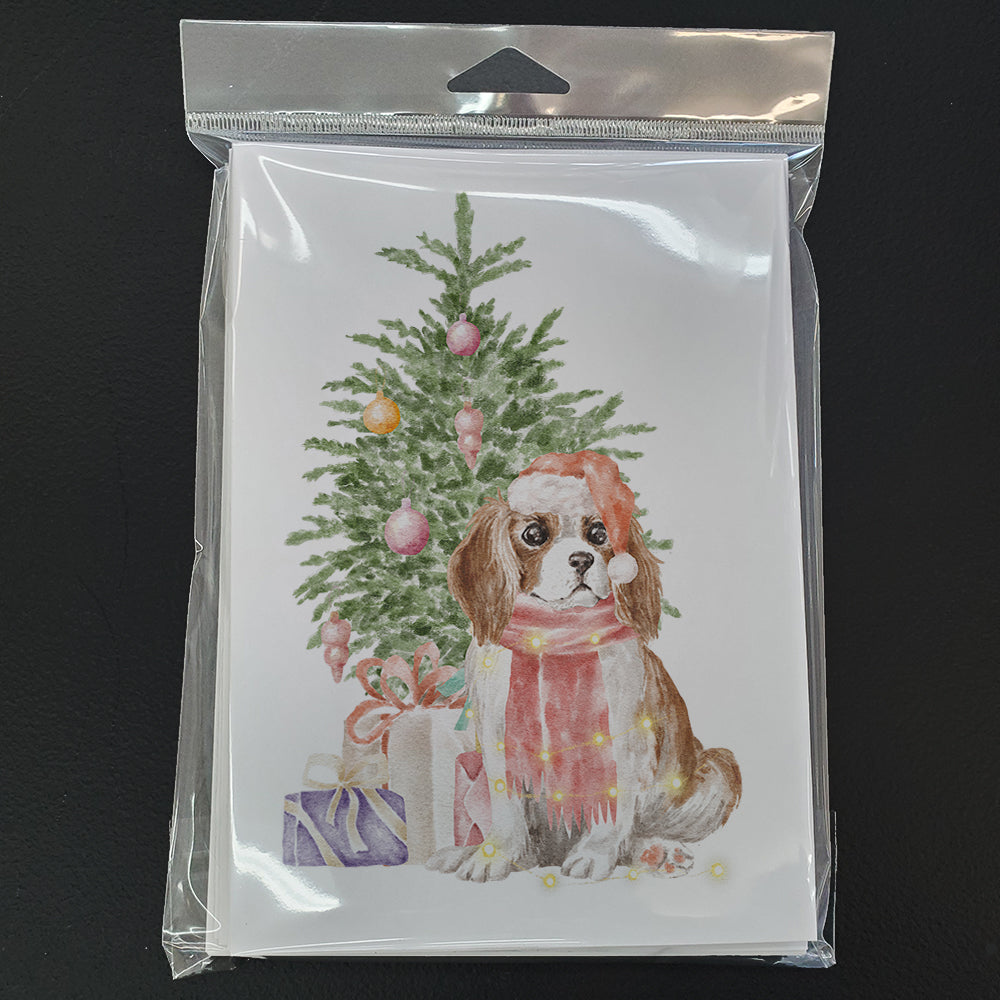 Cavalier Spaniel Tricolor Blenheim Puppy Christmas Presents and Tree Greeting Cards Pack of 8 Blank Cards with Envelopes Whimsical A7 Size 5x7