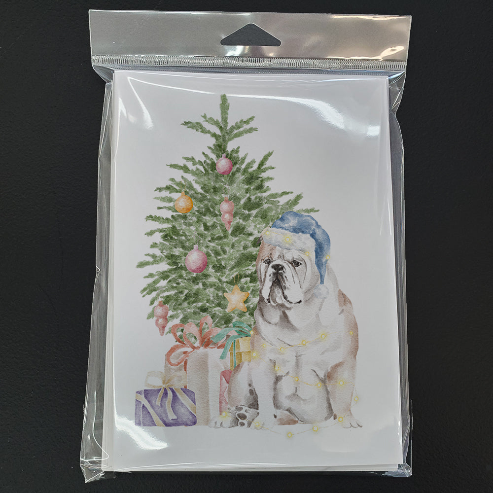 Bulldog, English Bulldog Christmas Presents and Tree Greeting Cards Pack of 8 Blank Cards with Envelopes Whimsical A7 Size 5x7