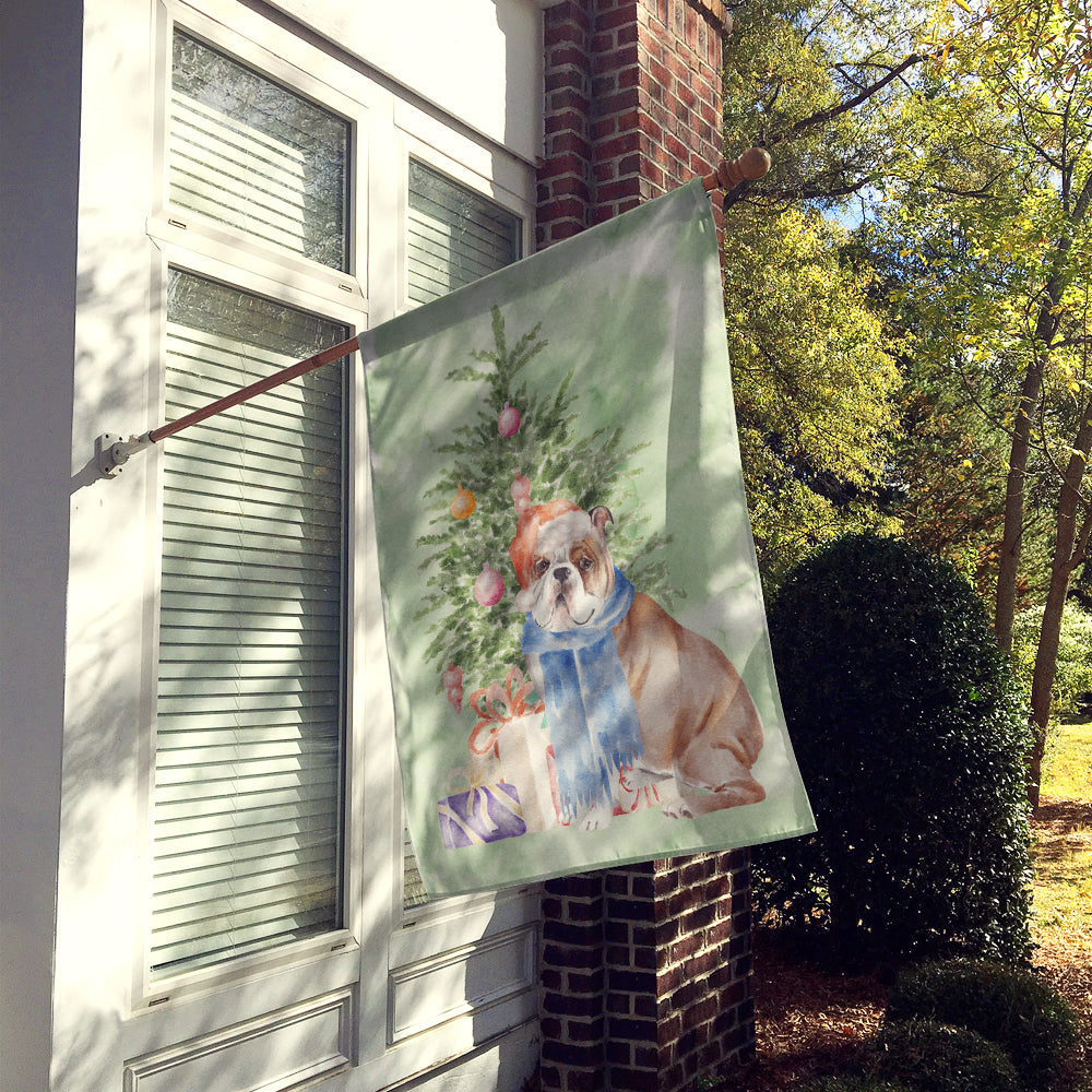 Bulldog, English Bulldog #2 Christmas Presents and Tree House Flag 28x40 Porch Sleeve Pole Decorative Outside Yard Banner Artwork Wall Hanging, Polyester