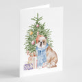 Bulldog, English Bulldog #2 Christmas Presents and Tree Greeting Cards Pack of 8 Blank Cards with Envelopes Whimsical A7 Size 5x7