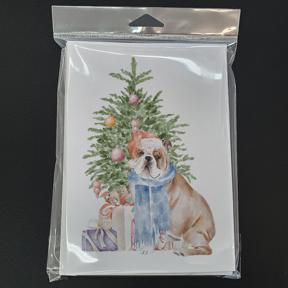Bulldog, English Bulldog #2 Christmas Presents and Tree Greeting Cards Pack of 8 Blank Cards with Envelopes Whimsical A7 Size 5x7