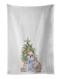 Bulldog, English Bulldog #2 Christmas Presents and Tree Kitchen Towel Set of 2 White Dish Towels Decorative Bathroom Hand towel for Hand, Face, Hair, Yoga, Tea, Dishcloth, 19 X 28", White