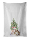 Bulldog, English Bulldog Puppy Christmas Presents and Tree Kitchen Towel Set of 2 White Dish Towels Decorative Bathroom Hand towel for Hand, Face, Hair, Yoga, Tea, Dishcloth, 19 X 28", White