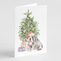 Bulldog, English Bulldog Puppy #2 Christmas Presents and Tree Greeting Cards Pack of 8 Blank Cards with Envelopes Whimsical A7 Size 5x7