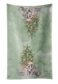 Bulldog, English Bulldog Puppy #2 Christmas Presents and Tree Kitchen Towel Velour Plush Front and Cotton Loop Back Machine Washable