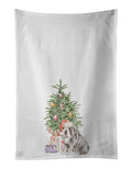 Bulldog, English Bulldog Puppy #2 Christmas Presents and Tree Kitchen Towel Set of 2 White Dish Towels Decorative Bathroom Hand towel for Hand, Face, Hair, Yoga, Tea, Dishcloth, 19 X 28", White