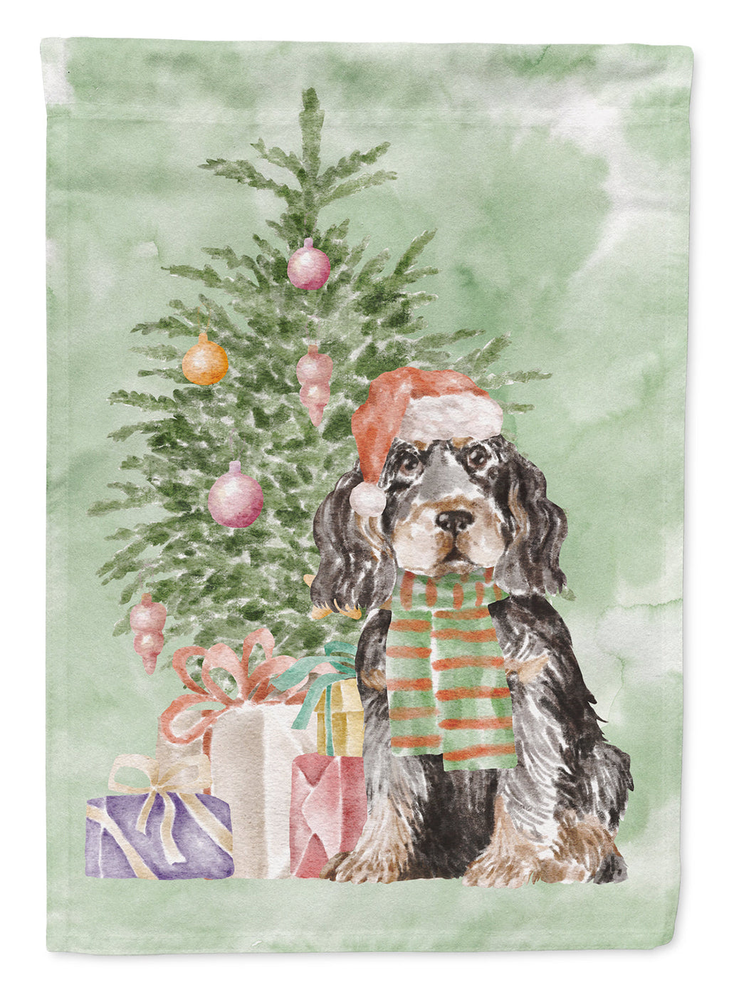 Cocker Spaniel English Black Tan Christmas Presents and Tree House Flag 28x40 Porch Sleeve Pole Decorative Outside Yard Banner Artwork Wall Hanging, Polyester