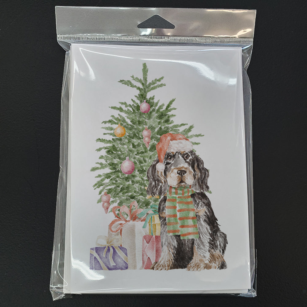 Cocker Spaniel English Black Tan Christmas Presents and Tree Greeting Cards Pack of 8 Blank Cards with Envelopes Whimsical A7 Size 5x7