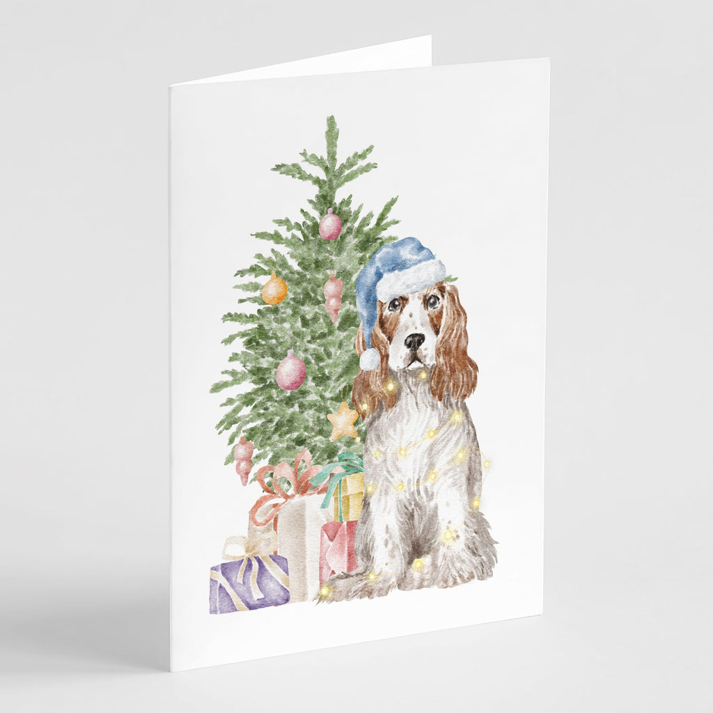 Cocker Spaniel English Red White Christmas Presents and Tree Greeting Cards Pack of 8 Blank Cards with Envelopes Whimsical A7 Size 5x7