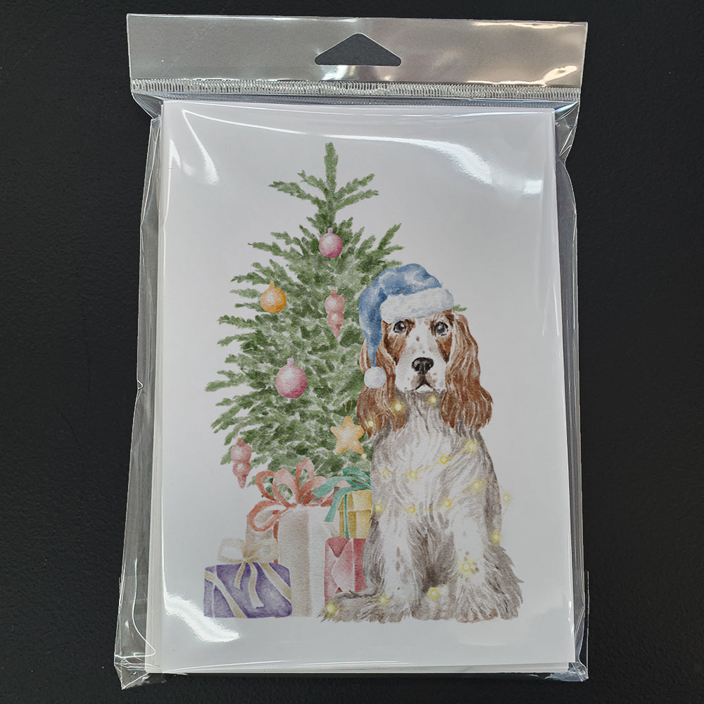 Cocker Spaniel English Red White Christmas Presents and Tree Greeting Cards Pack of 8 Blank Cards with Envelopes Whimsical A7 Size 5x7