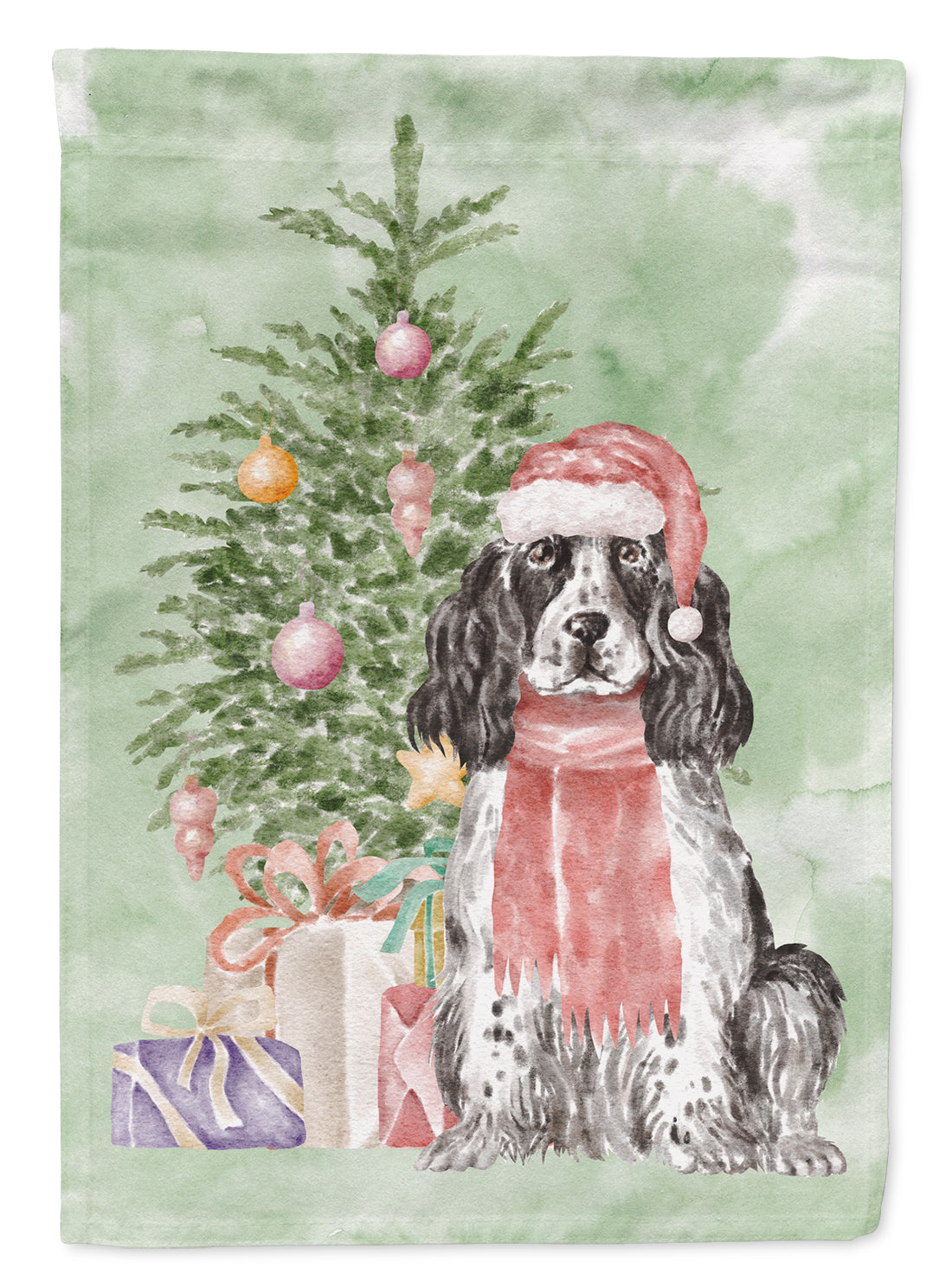 Cocker Spaniel English Black Parti Christmas Presents and Tree House Flag 28x40 Porch Sleeve Pole Decorative Outside Yard Banner Artwork Wall Hanging, Polyester