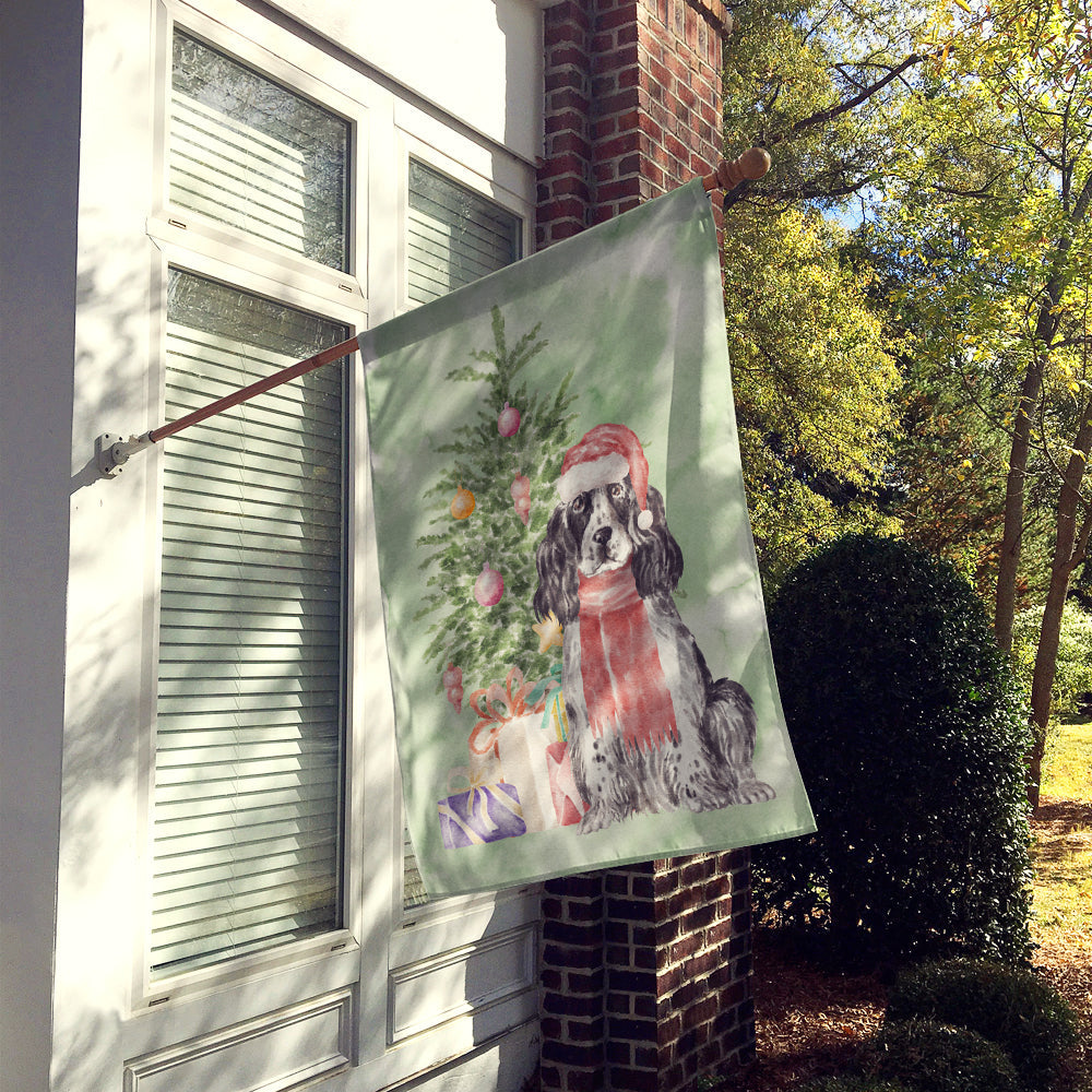 Cocker Spaniel English Black Parti Christmas Presents and Tree House Flag 28x40 Porch Sleeve Pole Decorative Outside Yard Banner Artwork Wall Hanging, Polyester