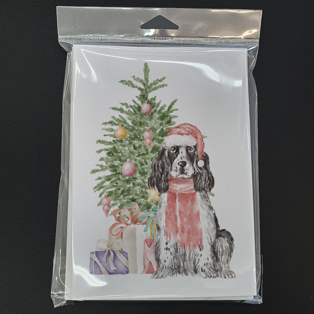 Cocker Spaniel English Black Parti Christmas Presents and Tree Greeting Cards Pack of 8 Blank Cards with Envelopes Whimsical A7 Size 5x7