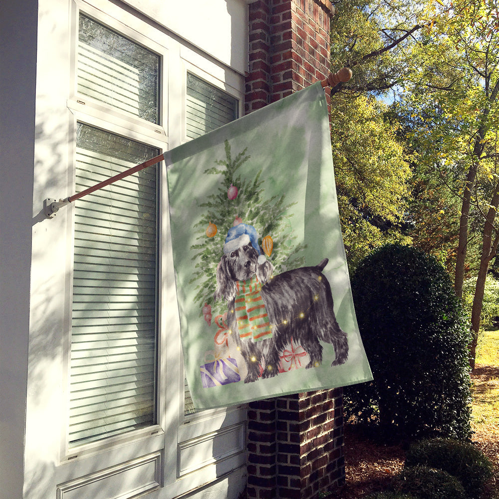 Cocker Spaniel English Black Christmas Presents and Tree House Flag 28x40 Porch Sleeve Pole Decorative Outside Yard Banner Artwork Wall Hanging, Polyester