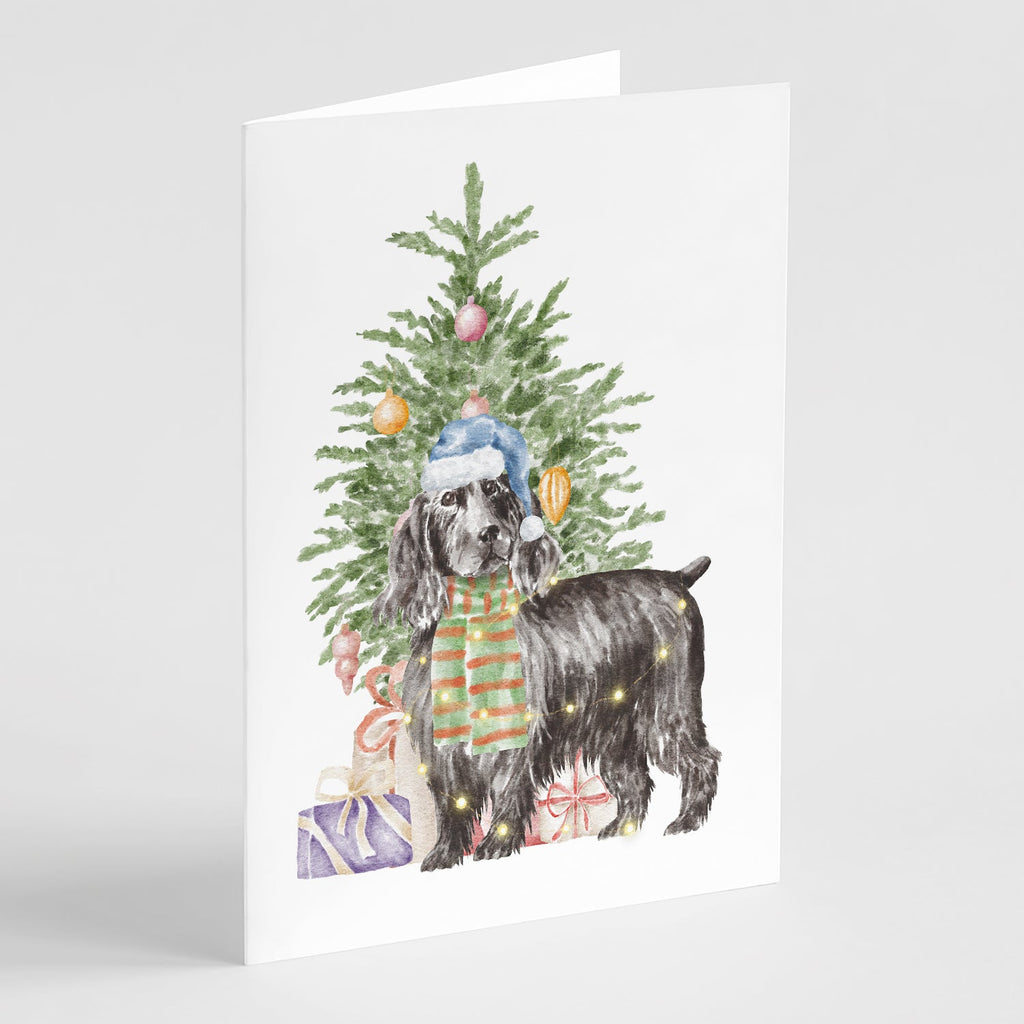 Cocker Spaniel English Black Christmas Presents and Tree Greeting Cards Pack of 8 Blank Cards with Envelopes Whimsical A7 Size 5x7